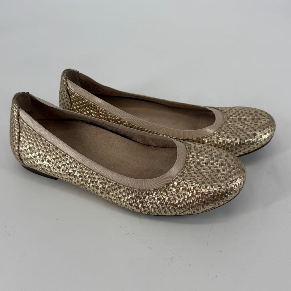 Vionic Anita Gold Woven Ballet Flats Womens 7.5 Orthotic Comfort Shoes